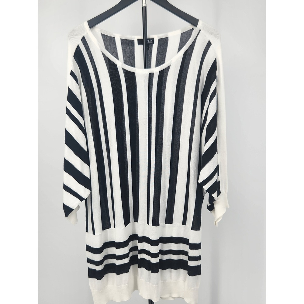 ANA A New Approach Black White Striped Dolman Sleeve Knit Top 2X